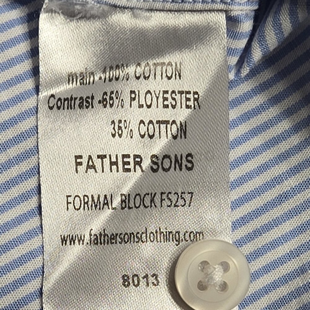 Father Sons Shirt Mens Small Blue White Striped Short Sleeve Button Up Logo - Picture 11 of 12